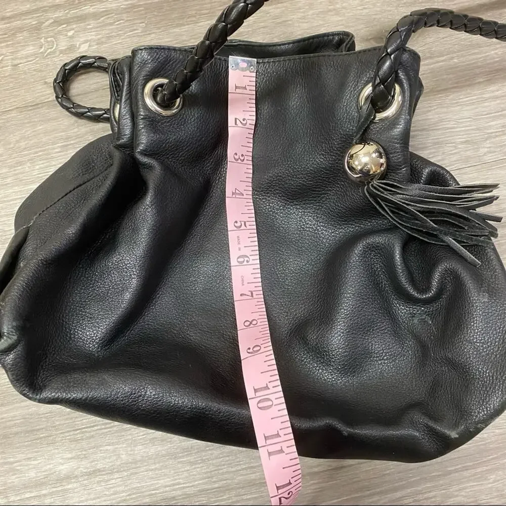 Furla Drawstring Leather Hobo Black Bag